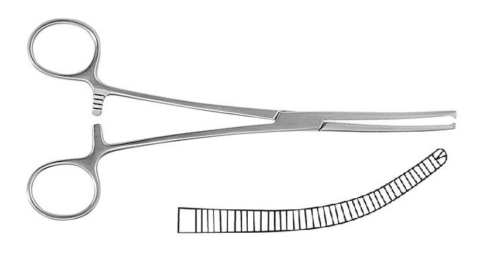 KOCHER-OCHSNER Затискач гемостатичний; зігнутий; із зубчиками; 1x2 зубчики; 24,0см. Tontarra Medizintechnik GmbH